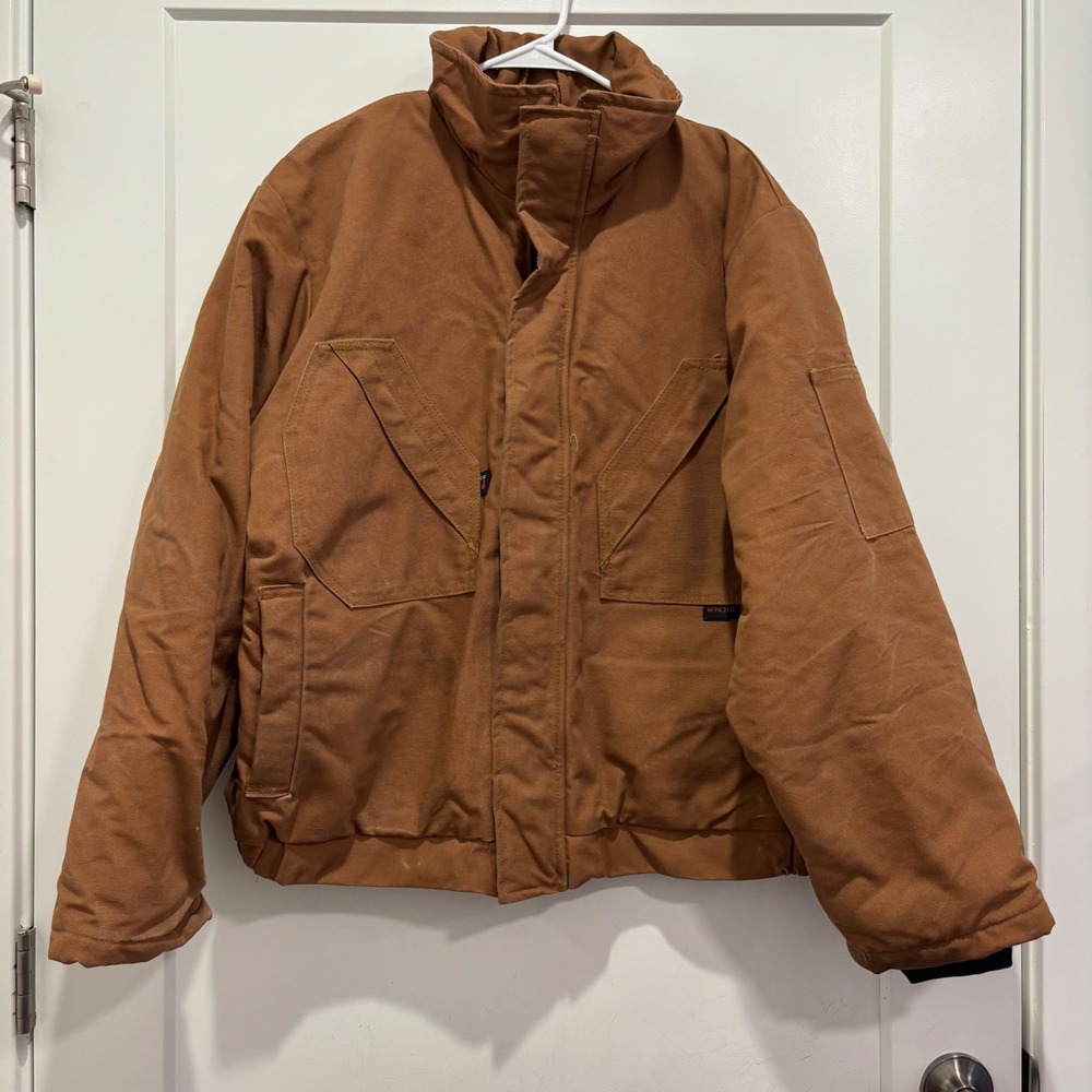 Bulwark FR Brown Duck Bomber Jacket NFPA 2112 CAT 4 Flame Resistant Mens L